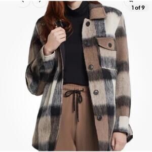 Tribal Jeans Jacket Women XL Shacket Brushed Plaid Cozy Blanket Jacket Brown